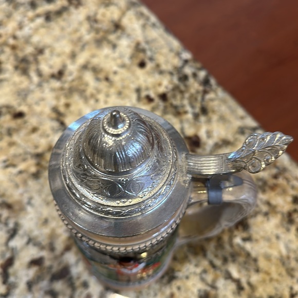 Vintage Original Gerzit W. Germany Handgemalt Long Horn Lidded Beer Stein 9.5” - Picture 3 of 8